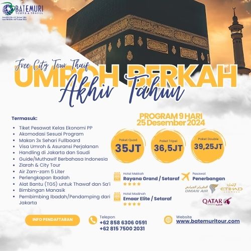 Paket Umrah Berkah Akhir Tahun Free City Tour Thaif, DS, Paket 9 Hari, Keberangkatan 25 Desember 2024